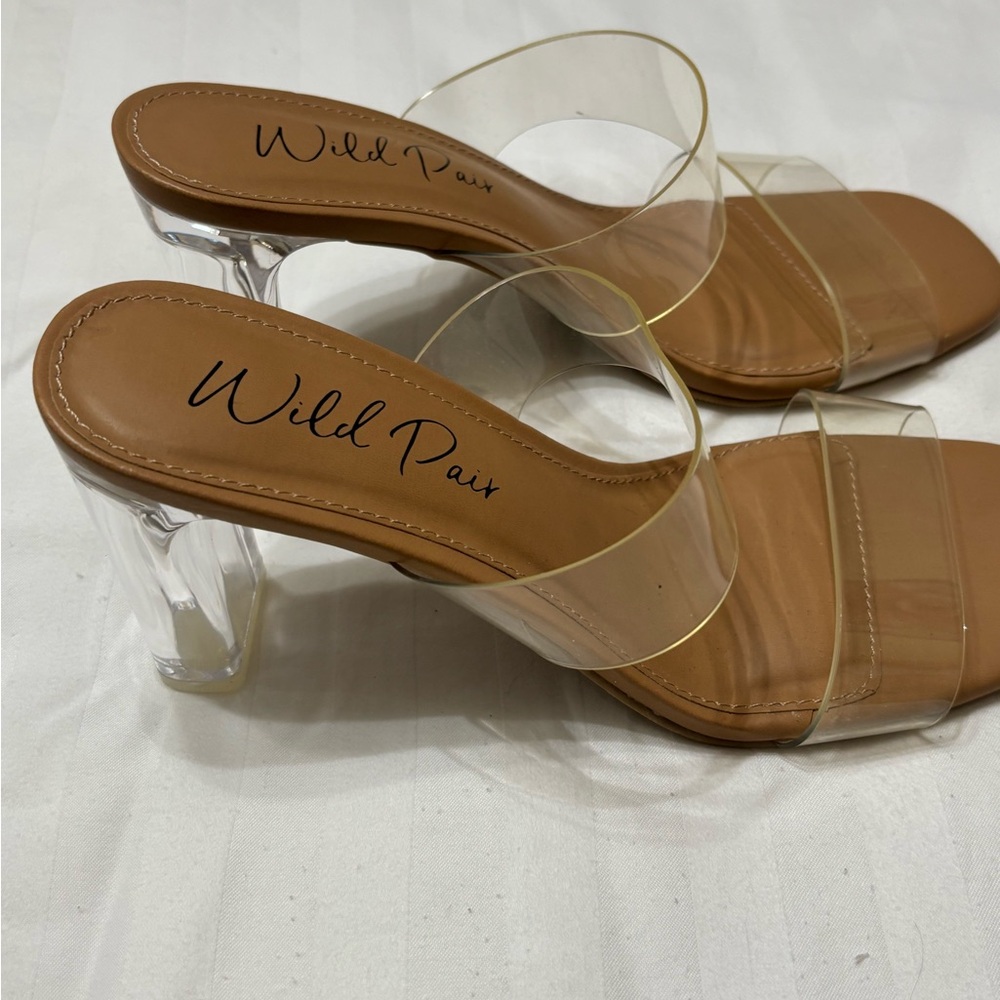 Wild Pair Women's Clear Strap Sandals with Tan Sole